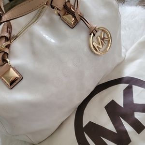 Michael Kors white patent leather Speedy bag